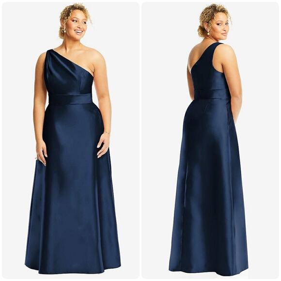 ALFRED SUNG Dresses & Skirts - Alfred Sung Style D815 Draped One-Shoulder Satin‎ Maxi Dress Size 14
